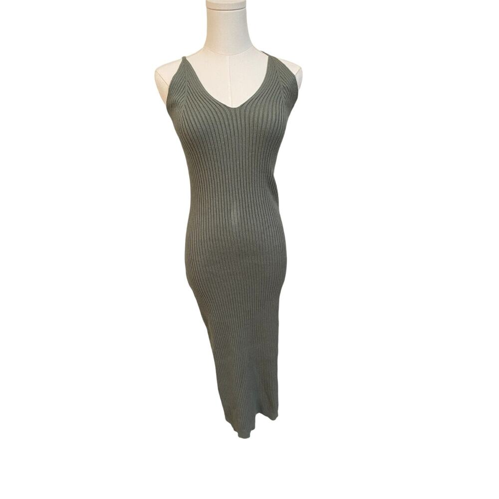 Princess Polly Oxford Green Ribbed Sleeveless Midi Dress Size L/XL FLAWED - Picture 2 of 10